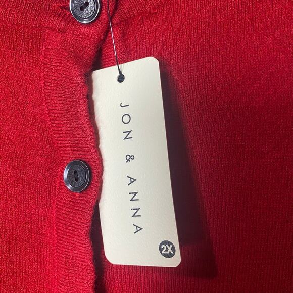 JON & ANNA Women's Red, Buttoned Up, Cardigan, Size 2X, Soft, Lightweight, NEW - Picture 2 of 10
